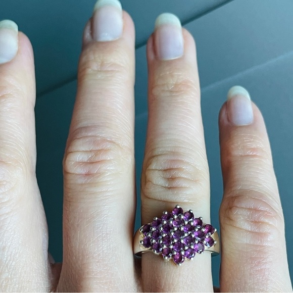 Natural Rhodolite Garnet Cluster Sterling Silver Gold Vermeil Ring - Picture 7 of 9